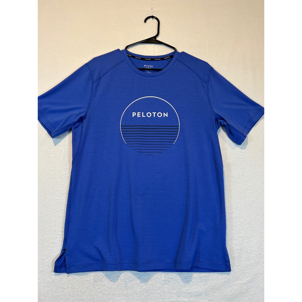 Peloton Mens Short Sleeve Activewear Shirt Blue Graphic Logo Training Top M